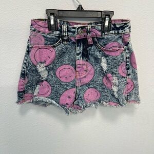 Almost Famous 90s Smiley Face Denim Shorts | Distressed | Size 1